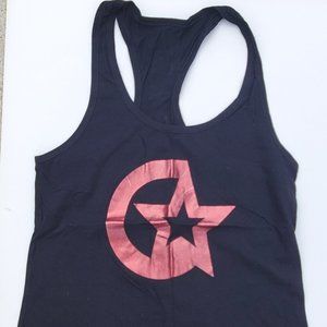 Cyclebar Black Racerback CycleStar tank, Size S, cotton/poly blend, red metallic